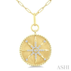 1/4 Ctw Round Cut Diamond Compass Symbol Circle Medallion Fashion Pendant With Paperclip Chain in 14K Yellow Gold