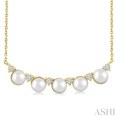 4.5 MM Round Shape Cultured Pearl and 1/6 Ctw Smile Round Cut Diamond Necklace in 10K Yellow Gold