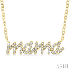 1/5 Ctw 'mama' Script Round Cut Diamond Necklace in 10K Yellow Gold