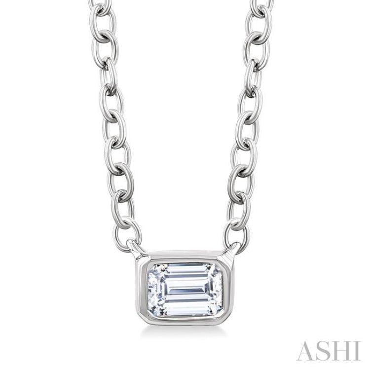 1/6 Ctw Petite East-West Bezel Set Emerald Cut Diamond Fashion Pendant With Chain in 10K White Gold