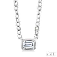 1/6 Ctw Petite East-West Bezel Set Emerald Cut Diamond Fashion Pendant With Chain in 10K White Gold