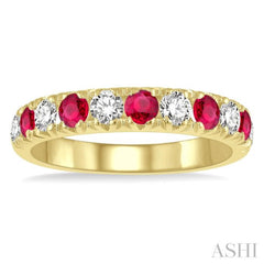 2.9 MM Ruby and 1/2 Ctw Round Cut Diamond Precious Wedding Band in 14K Yellow Gold