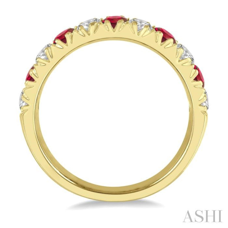 2.9 MM Ruby and 1/2 Ctw Round Cut Diamond Precious Wedding Band in 14K Yellow Gold