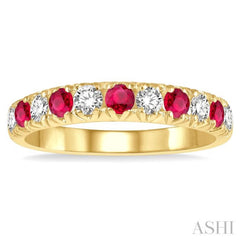 2.6 MM Ruby and 3/8 Ctw Round Cut Diamond Precious Wedding Band in 14K Yellow Gold