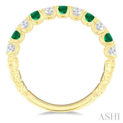2.6 MM Emerald and 3/8 Ctw Round Cut Diamond Precious Wedding Band in 14K Yellow Gold
