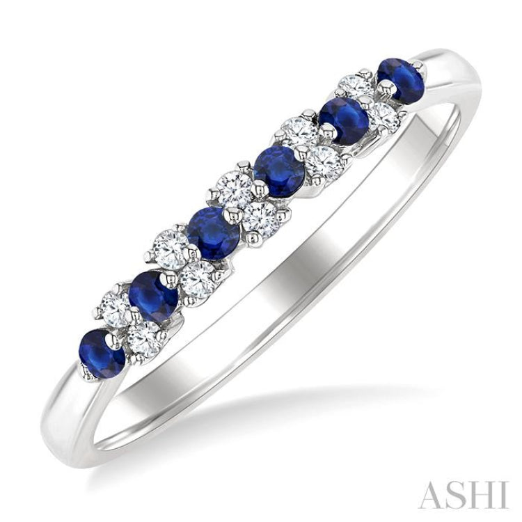 1.9 MM Sapphire and 1/10 Ctw Round Cut Diamond Precious Band in 14K White Gold