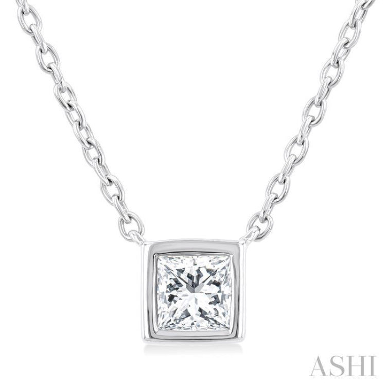 1/6 Ctw Petite Bezel Set Princess Cut Diamond Fashion Pendant With Chain in 10K White Gold