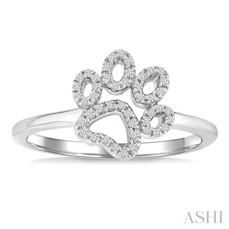 1/6 Ctw Petite Dog Paw Round Cut Diamond Fashion Ring in 10K White Gold