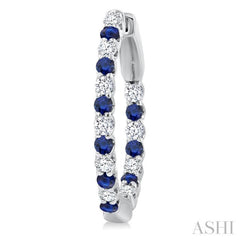 1.8 MM Sapphire and 1/2 Ctw Round Cut Inside-Out Diamond Precious Hoop Earrings in 14K White Gold