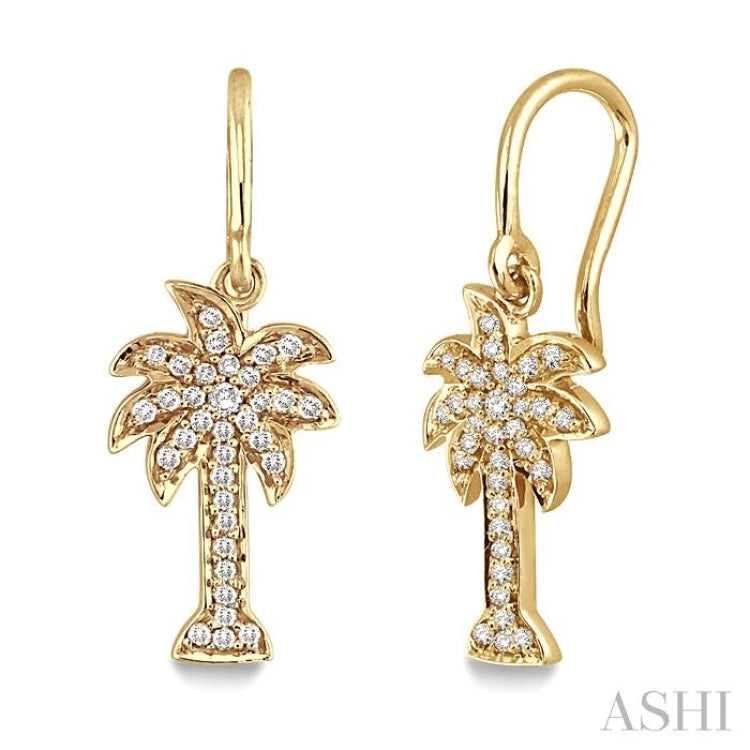 1/4 Ctw Palm Tree Round Cut Diamond Earrings in 14K Yellow Gold