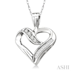 1/4 Ctw Baguettes and Round Diamond Heart Pendant in 10K White Gold with Chain