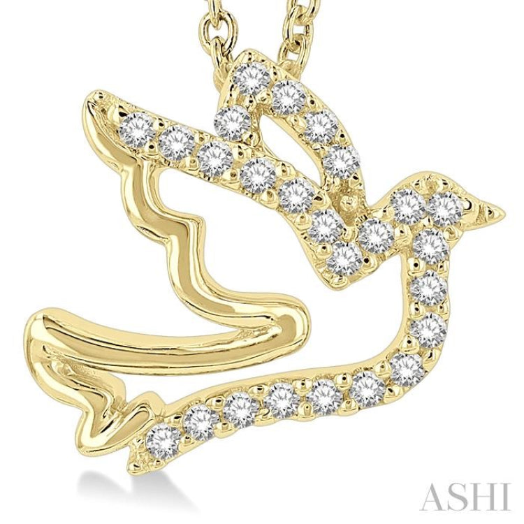 1/10 Ctw Petite Dove Round Cut Diamond Fashion Pendant With Chain in 10K Yellow Gold