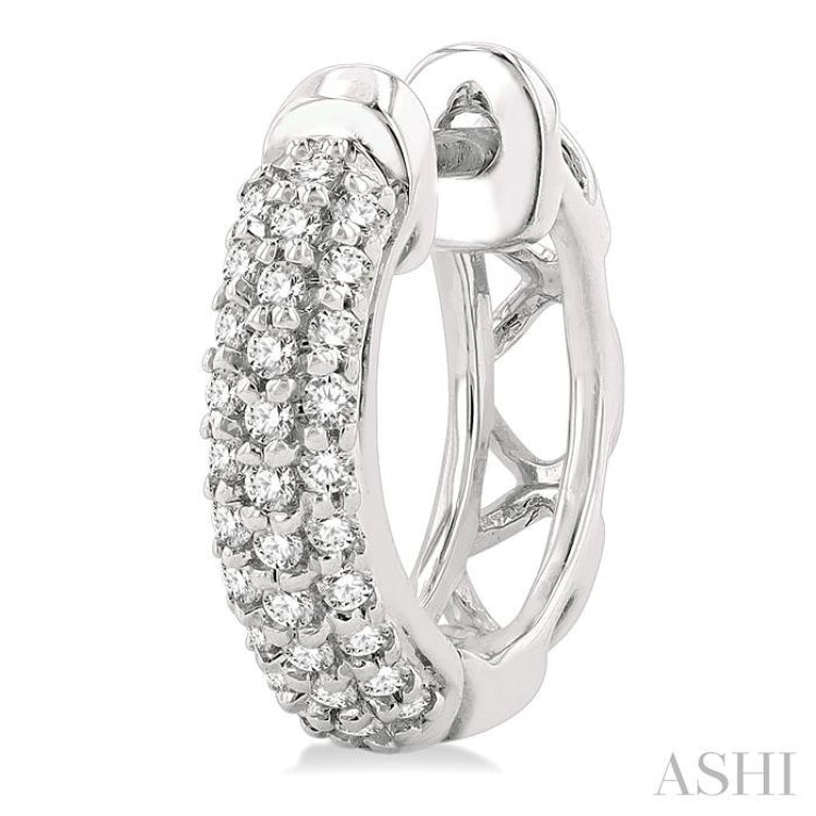 1/4 Ctw Petite Triple Row Round Cut Diamond Fashion Huggies in 10K White Gold