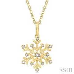 1/10 Ctw Petite Snowflake Round Cut Diamond Fashion Pendant With Chain in 10K Yellow Gold