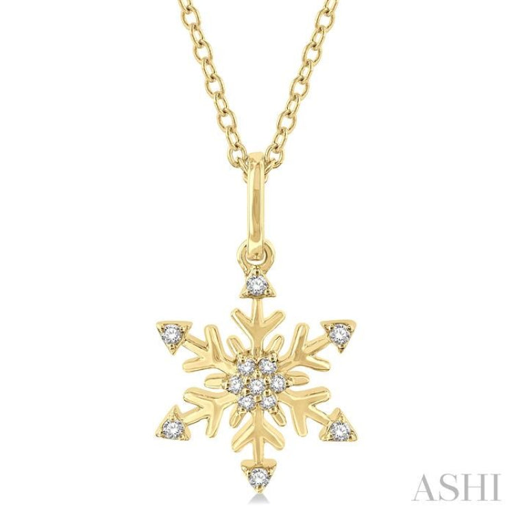 1/10 Ctw Petite Snowflake Round Cut Diamond Fashion Pendant With Chain in 10K Yellow Gold