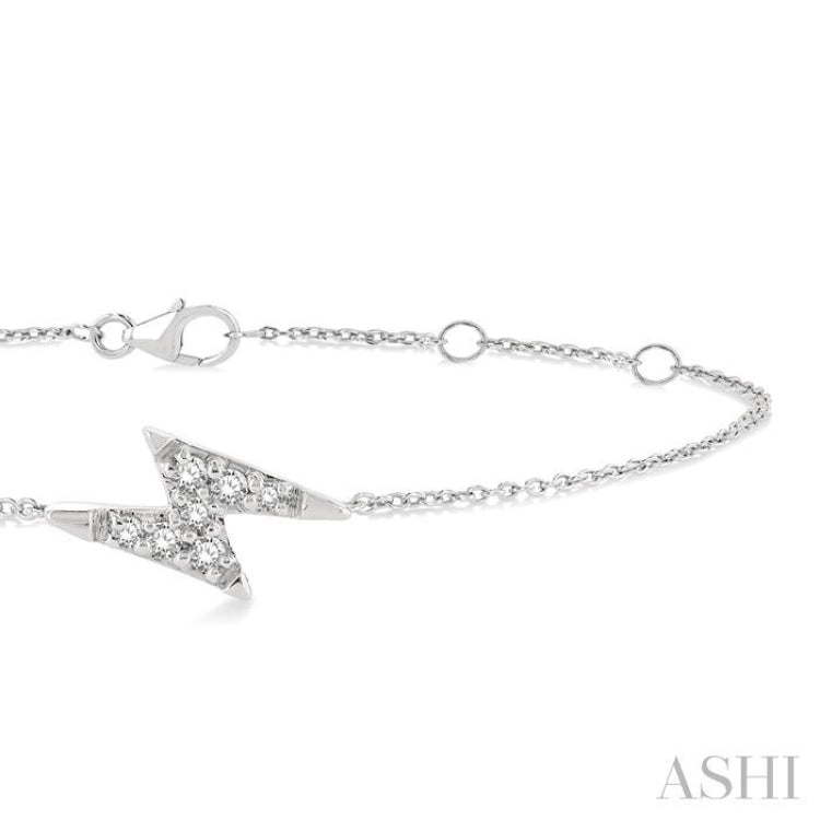 1/10 Ctw Petite Lightning Bolt Round Cut Diamond Fashion Bracelet in 10K White Gold