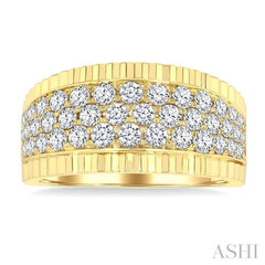 1 1/6 Ctw Triple Row Round Cut Diamond Fashion Wide Band in 14K Yellow Gold