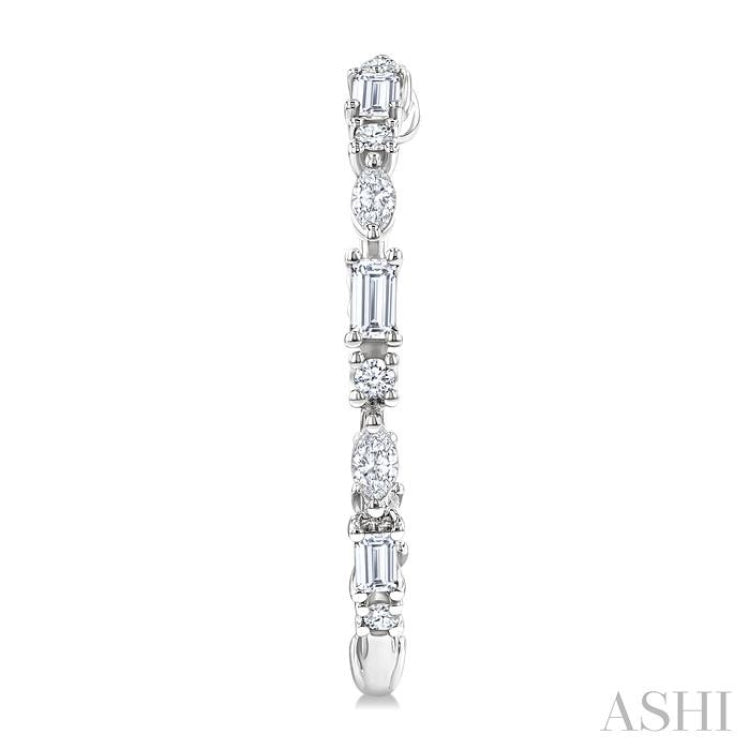 1 1/6 Ctw Inside & Outside Mixed Diamond Cut Fashion Open Hoop Earrings in 14K White Gold