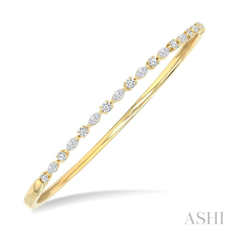 1 Ctw Marquise and Round Cut Diamond Fashion Bangle in 14K Yellow Gold