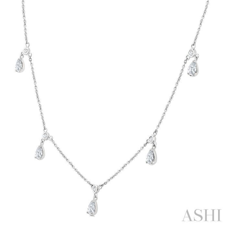 5/8 Ctw Dangle Pear and Round Cut Diamond Station Necklace in 14K White Gold