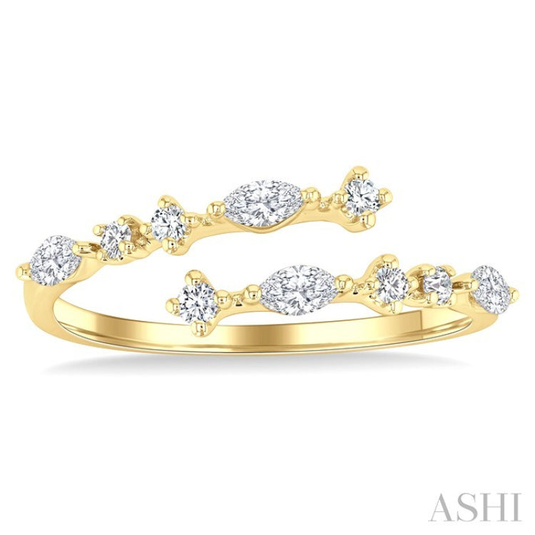 1/3 Ctw Bypass Marquise and Round Cut Diamond Fashion Open Band in 14K Yellow Gold