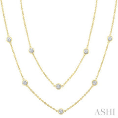 3 Ctw Bezel Set Round Cut Diamond Station Long Necklace in 14K Yellow Gold