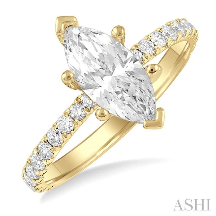 5/8 Ctw Marquise Shape Round Cut Diamond Semi-Mount Engagement Ring in 14K Yellow Gold
