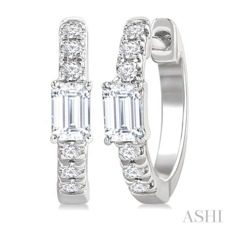 3/8 Ctw Octagon Shape and Round Cut Diamond Fashion Huggie Petite Earrings in 14K White Gold