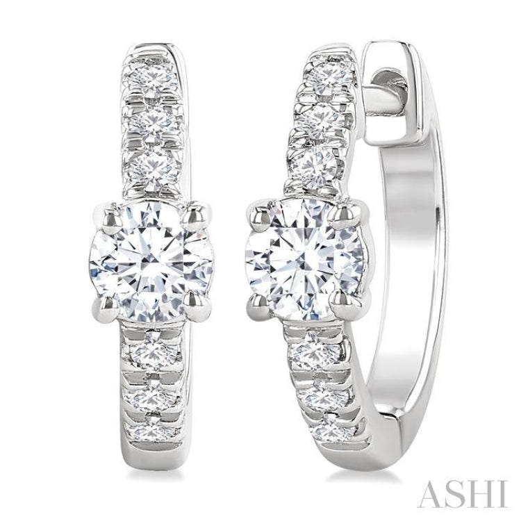 3/8 Ctw Round Shape Round Cut Diamond Fashion Huggie Petite Earrings in 14K White Gold