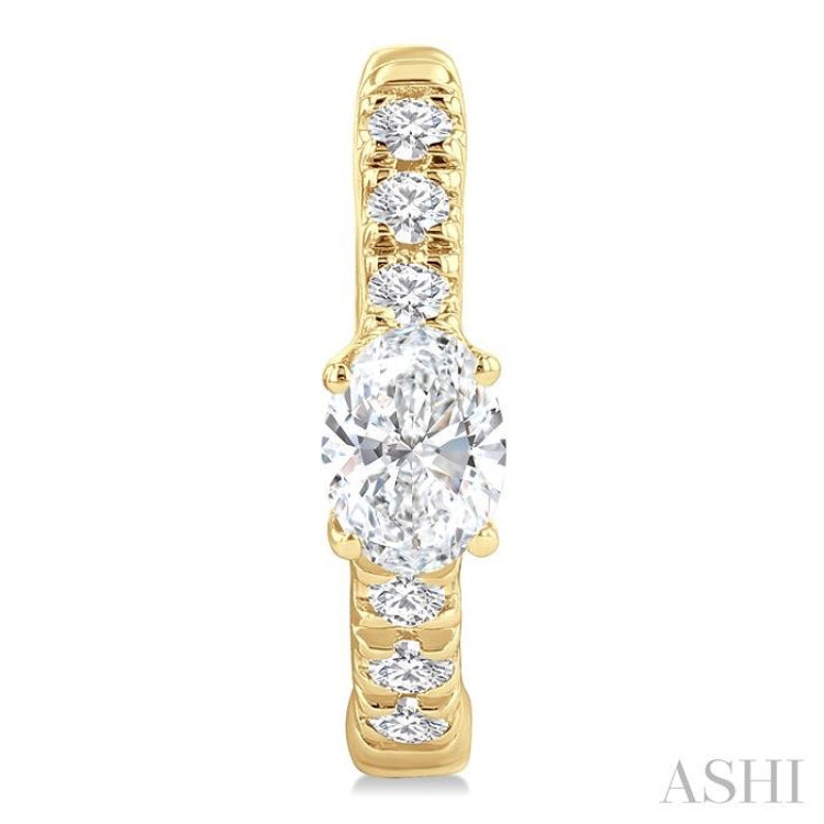 3/8 Ctw Oval Shape and Round Cut Diamond Fashion Huggie Petite Earrings in 14K Yellow Gold