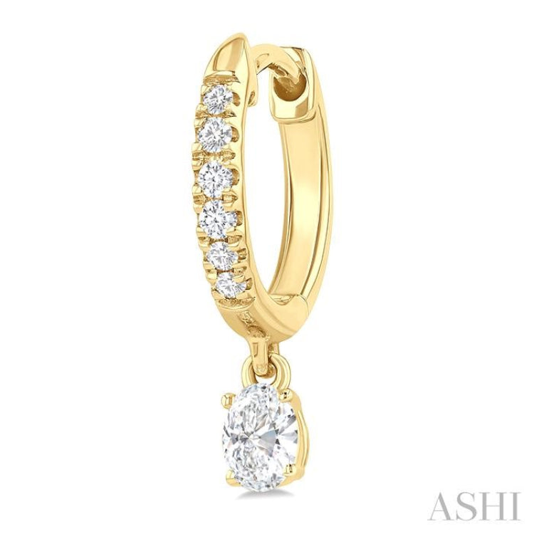 3/8 Ctw Oval Shape and Round Cut Diamond Fashion Huggie Petite Earrings in 14K Yellow Gold