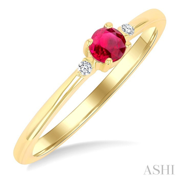 3.5 MM Round Shape Ruby and 1/50 Ctw Petite Round Cut Diamond Fashion Ring in 10K Yellow Gold