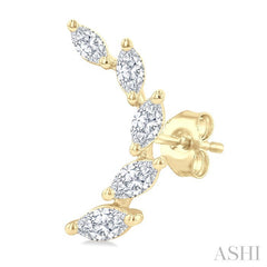 1/2 Ctw Graduated Marquise Cut Diamond Fashion Ear Climbers in 14K Yellow Gold