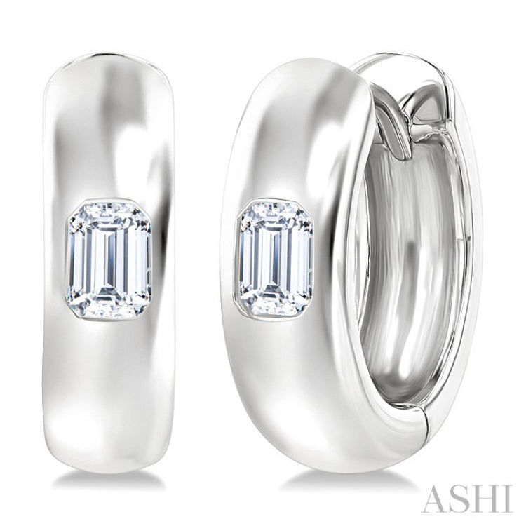 1/3 Ctw Bezel Set Emerald Cut Diamond Fashion Huggie Earrings in 14K White Gold