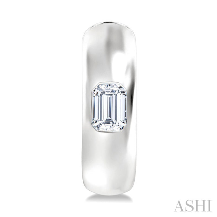 1/3 Ctw Bezel Set Emerald Cut Diamond Fashion Huggie Earrings in 14K White Gold