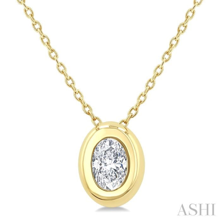 1/3 Ctw Bezel Set Oval Cut Diamond Bubble Fashion Pendant With Chain in 14K Yellow Gold