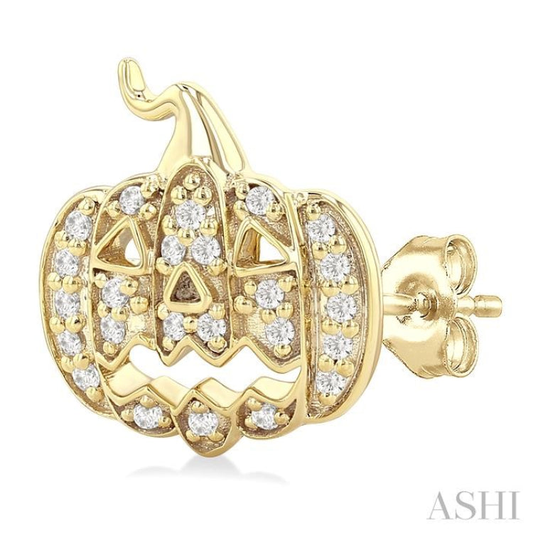 1/6 Ctw Petite Pumpkin Round Cut Diamond Fashion Earrings in 10K Yellow Gold