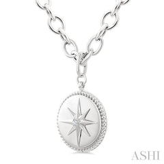 1/20 Ctw Compass medallion Round Cut Diamond Pendant With Chain in Sterling Silver