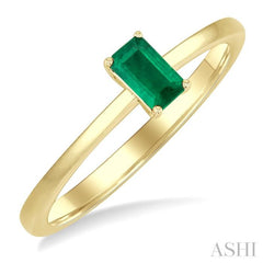 5x3 MM Octagon shape Emerald Precious Solitaire Ring in 14K Yellow Gold
