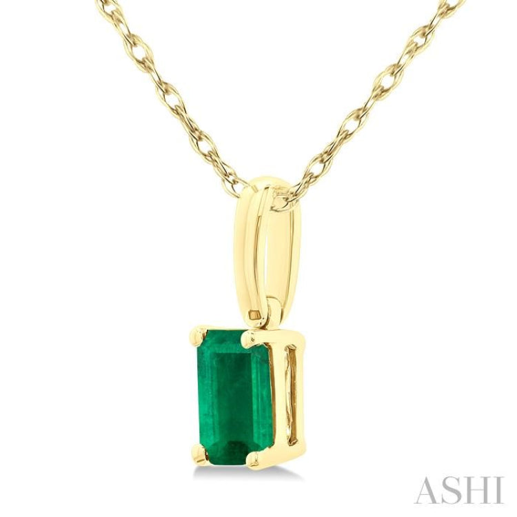 5X3 MM Octagon Shape Emerald Precious Solitaire Pendant With Chain in 14K Yellow Gold