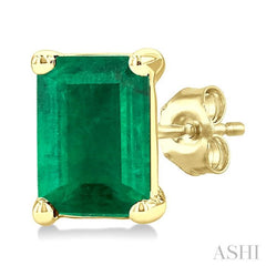 4X3 MM Octagon Shape Emerald Precious Stud Earrings in 14K Yellow Gold