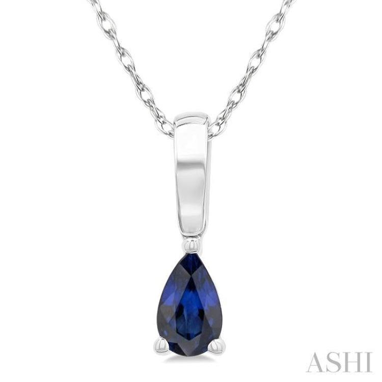 5X3 MM Pear Shape Sapphire Precious Solitaire Pendant With Chain in 14K White Gold