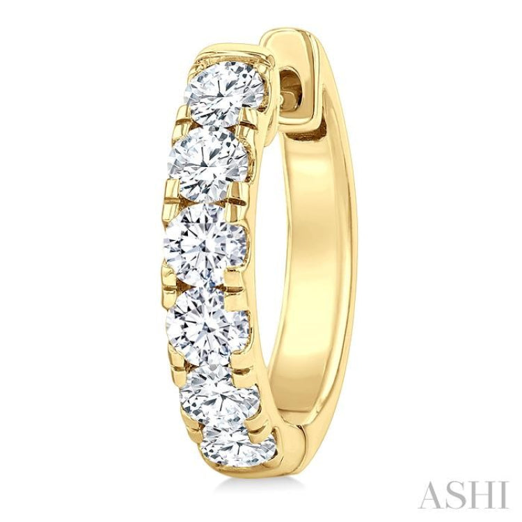 1 Ctw Round Cut Diamond Hoop Earrings in 14K Yellow Gold
