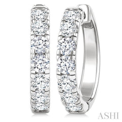 2 Ctw Round Cut Diamond Hoop Earrings in 14K White Gold