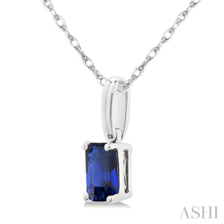 5X3 MM Octagon Shape Sapphire Precious Solitaire Pendant With Chain in 14K White Gold