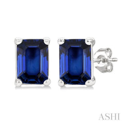 4X3 MM Octagon Shape Sapphire Precious Stud Earrings in 14K White Gold