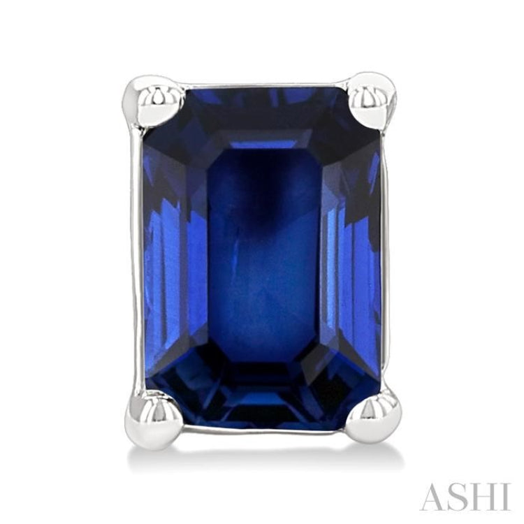 4X3 MM Octagon Shape Sapphire Precious Stud Earrings in 14K White Gold