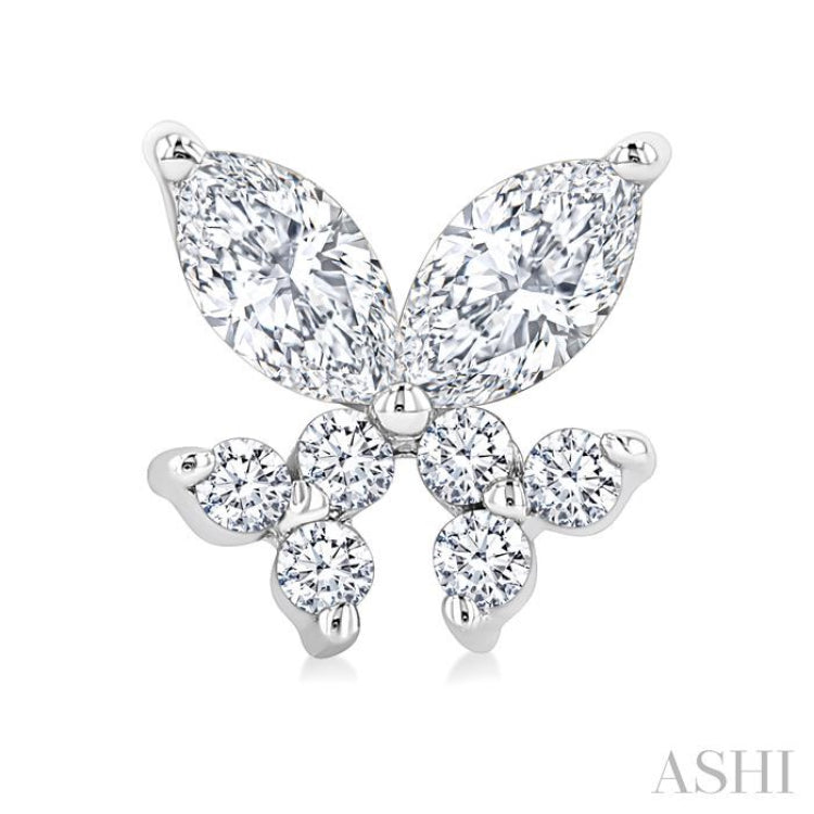 3/8 Ctw Marquise and Round Cut Diamond Criss Cross Fish Stud Earrings in 14K White Gold