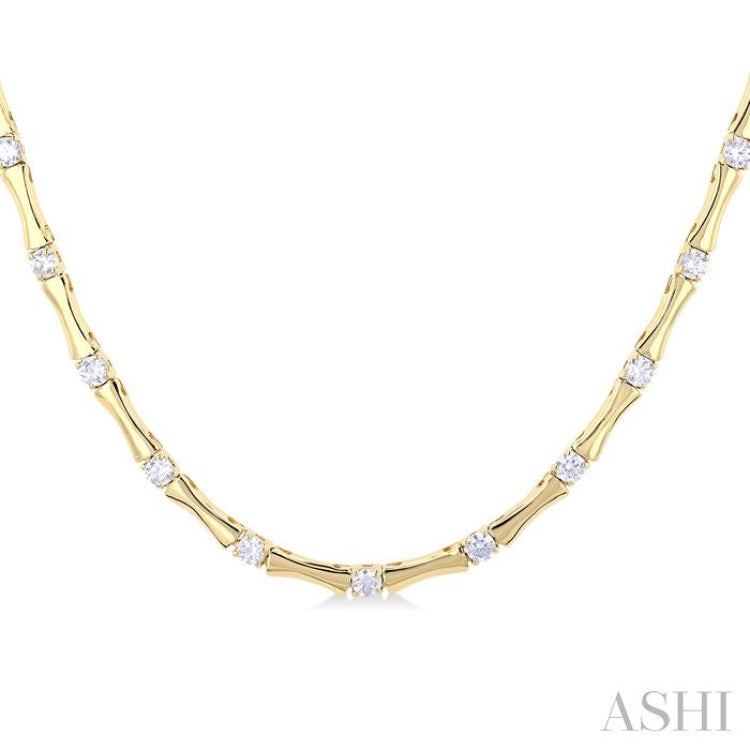 1 Ctw Halfway Bamboo Internodes Round Cut Diamond Fashion Necklace in 14K Yellow Gold