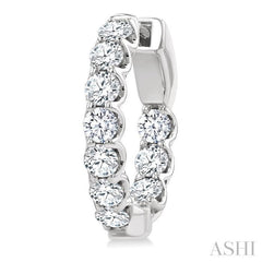 2 Ctw Inside-Out Embellished Round Cut Diamond Hoop Earrings in 14K White Gold
